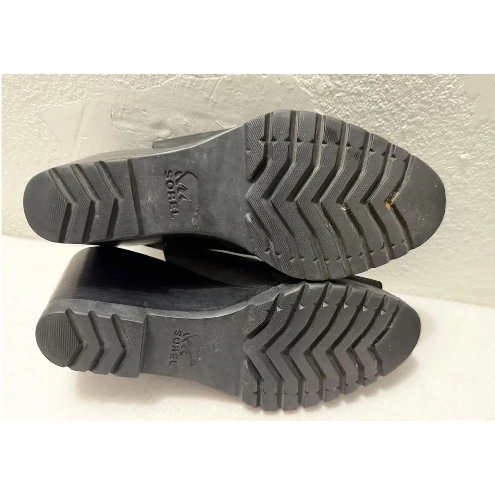 Sorel Joanie II Slingback Wedge Sandal Womens 8.5 Black  Leather Peep Toe